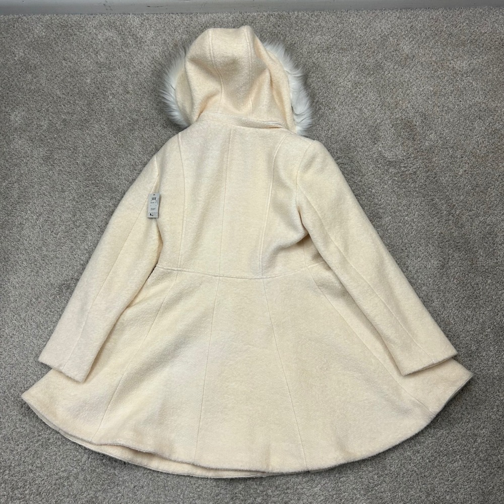 Liz‎ Claiborne Wool Coat Large Faux Fur Hood Double Breasted Gold Button New NWT - Picture 12 of 12